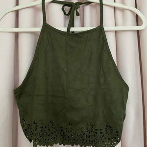 Green Halter Crop Top with Cutout Design